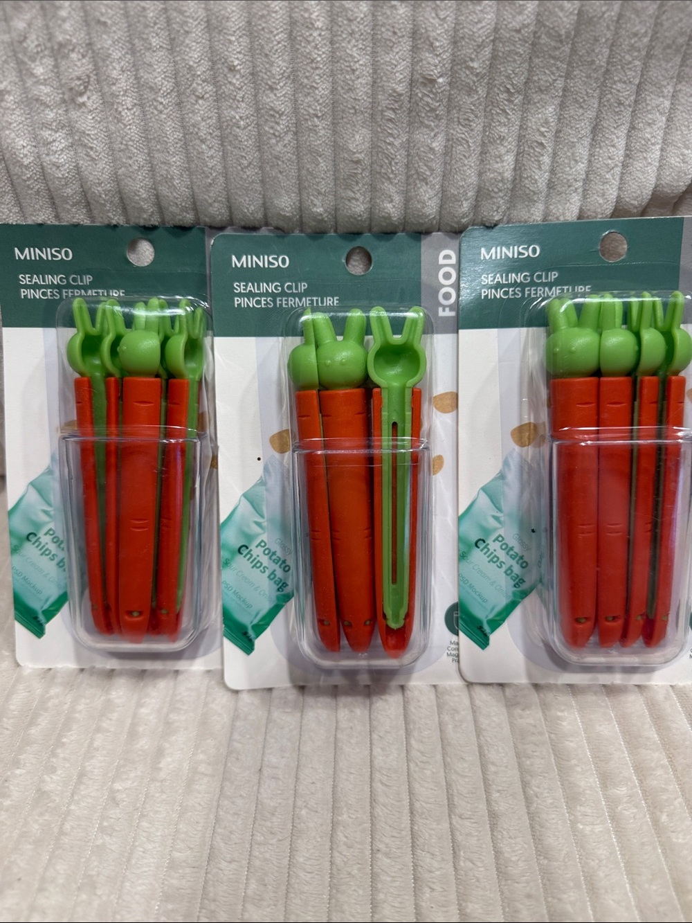 Set of Three (3) 5-packs of Sealing Clips. Look like carrots w/bunny top. Cute!